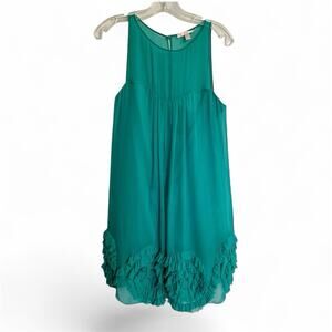Rebecca Taylor Silk Dress Women Size 4 Blue Sheer Lined Ruffled Knee Length